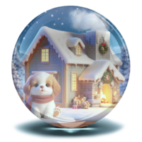 Sparkling crystal snowball with a warmest house and a puppy png