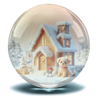 funkelnd Kristall Schneeball mit ein am wärmsten Haus und ein Hündchen png