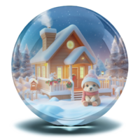 Sparkling crystal snowball with a warmest house and a puppy png