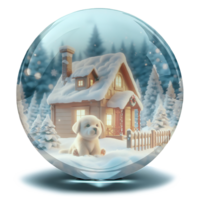 Sparkling crystal snowball with a warmest house and a puppy png