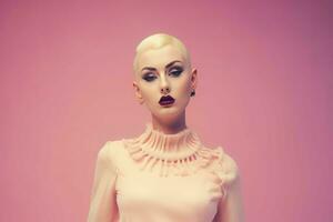 Female model bald dressed doll. Generate Ai photo