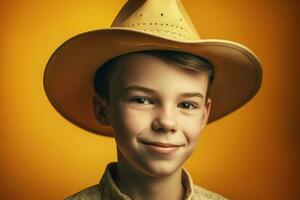 Smiling boy cowboy. Generate Ai photo