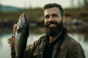 pescador captura pez. generar ai foto