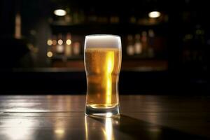cerveza medio litro vaso mesa. generar ai foto