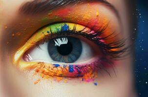 Colorful eye makeup. Generate Ai photo