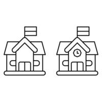 Vector illustration of a house icon on white background. Line art style. School icon with flag flying above the building. school symbol