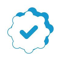 Flat line uncolored check mark icon over white background. verified blue check logo with cloud shield speech bubble with check mark icon. blue and white vector illustration.