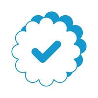 Flat line uncolored check mark icon over white background. verified blue check logo with cloud shield speech bubble with check mark icon. blue and white vector illustration.