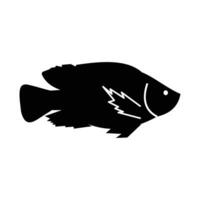 black silhouette fish isolated on white background. the shadow of a fish. shadow icon. Guess the name of the animal. cute fish animal silhouette style icon. simple style vector