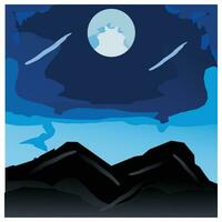 Night landscape with mountains and the moon in the sky. Vector illustration. clear blue sky is a beautifull landscape background. Vector illustration.