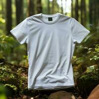camiseta Bosquejo con bosque antecedentes uniendo estilo y naturaleza, ai generado foto