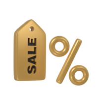 3d render Black Friday illustration with modern golden tag with Sale text and percent mock up design. Discount, special offers promotion, shop advertisement png