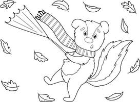 Coloring page with skunk and umbrella vector