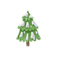 Pine tree illustration. Green christmas tree, eve with snow on branches, cute childish hand painted illustration. Isolated clipart, element. png