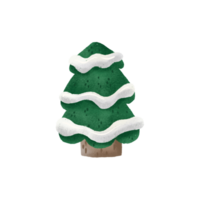 Pine tree illustration. Green christmas tree, eve with snow on branches, cute childish hand painted illustration. Isolated clipart, element. png