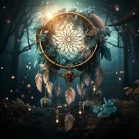 Fantasy Dreamcatcher Magical Spiritual Art Wallpaper AI Generative photo