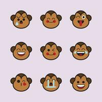 Monkey cartoon character with various expressions icon set. vector