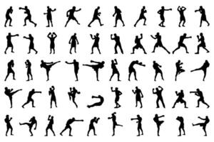 Set of vector illustrations of men's boxing silhouettes