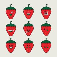 Strawberry cartoon characters various expressions icons set. vector