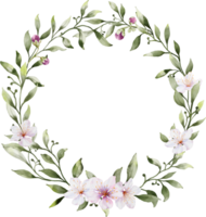 Watercolor wreath with flowers and leaves png