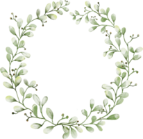 Watercolor wreath with green leaves png