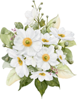 Watercolor bouquet of white flowers png