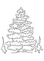 Christmas tree with gifts. Black and white vector illustration for coloring book