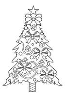 Navidad árbol con regalos. negro y blanco vector ilustración para colorante libro
