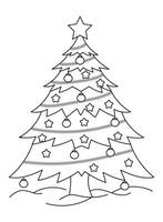 Christmas tree with gifts. Black and white vector illustration for coloring book