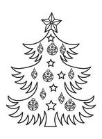 Christmas tree with gifts. Black and white vector illustration for coloring book