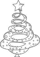 Christmas tree with gifts. Black and white vector illustration for coloring book