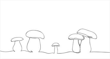 Contour drawing of mushrooms on a white background. Mushroom one line continuous drawing. vector