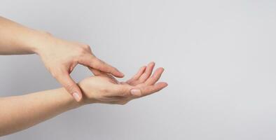 Hand washing gesture isoalted on white background. photo