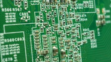 Close up of semiconductor or main board or computer chip. photo