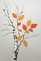 autumn birch leaves with the first snow graphics photo