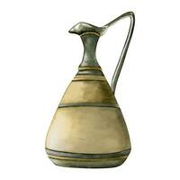 Vintage ceramic jug of olive oil, Hanukkah symbol of miracle vector watercolor Illustration