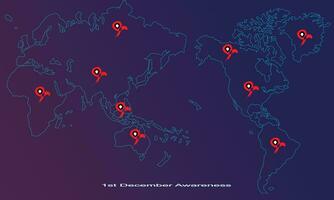 Primero diciembre conciencia, mundo mapa punto zona con un degradado fondo, mundo SIDA día bandera modelo vector