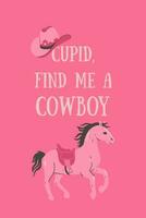 Postcard or poster in pink with a horse and a cowboy hat. Vector graphics.