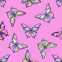 Multi-colored butterflies seamless pattern on a pink background. vector