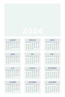 2024 wall calendar design template. vector