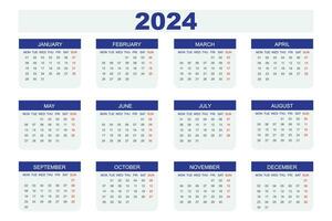 Horizontal 2024 wall calendar design template. vector
