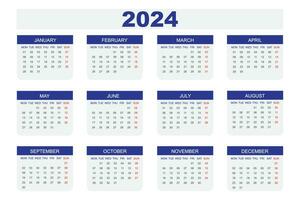 Horizontal 2024 wall calendar design template. vector