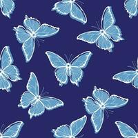 Golden blue butterflies on a gray background. Seamless pattern of moths. vector