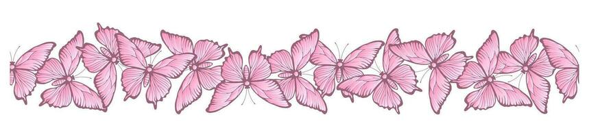 Seamless vector horizontal pattern of pink butterflies.