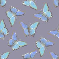 Golden blue butterflies on a gray background. Seamless pattern of moths. vector