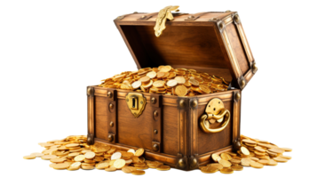 Treasure Chest Full of Glittering Gold Coins, A Symbol of Wealth and Prosperity, Isolated on a Crystal-Clear Transparent Background, Ai generative png