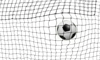 The soccer ball goes into the net and scores a goal. PNG transparent