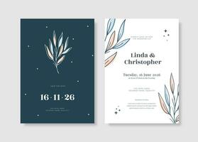 Beautiful navy and white wedding invitation template with beautiful eucalyptus vector