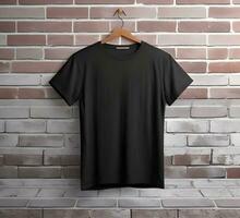 Black t shirt mockup with brick background ai generate photo