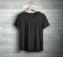 Black t shirt mockup with brick background ai generate photo